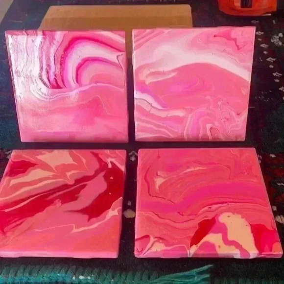 Homemade coasters. Mid modern century theme. Set of four. - Picture 1 of 6